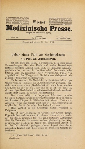 Cover for Ueber einen Fall von Gesichtskrebs