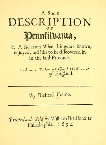 Cover for A short description of Pennsilvania