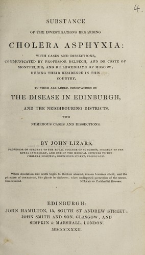 Cover for Substance of the investigations regarding cholera asphyxia