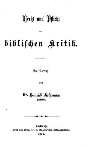 Cover for Recht und Pflicht der biblischen Kritik
