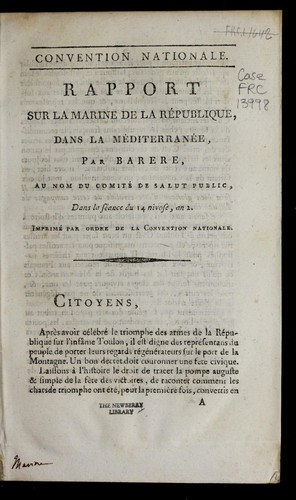 Cover for Rapport sur la marine de la Re publique, dans la Me diterrane e