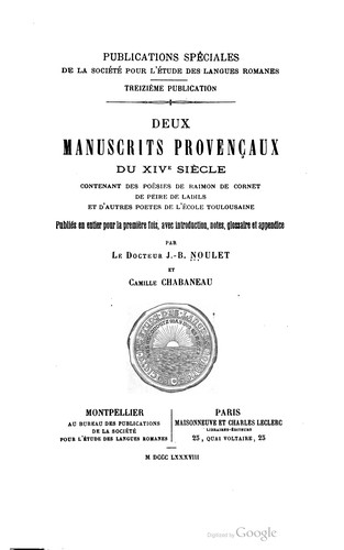 Cover for Deux manuscrits provençaux du XIVe siècle