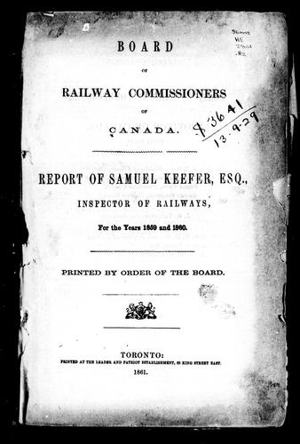 Cover for Report of Samuel Keefer, Esq., inspector of railways, for the years 1859 and 1860