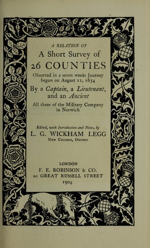 Cover for A relation of a short survey of 26 counties observed in a seven weeks journey begun on Aug. 11, 1634