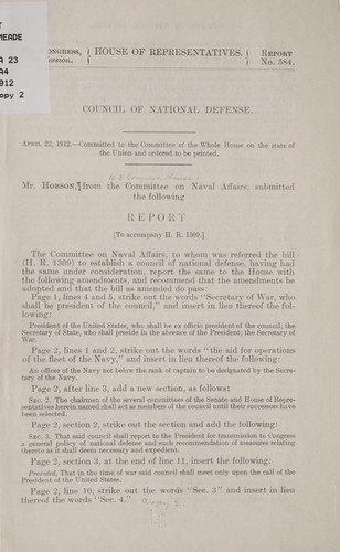 Cover for Council of national defense ...