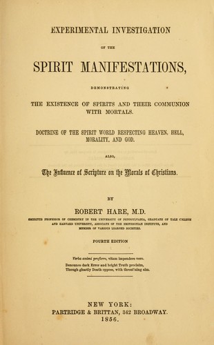 Cover for Experimental investigation of the spirit manifestations ...