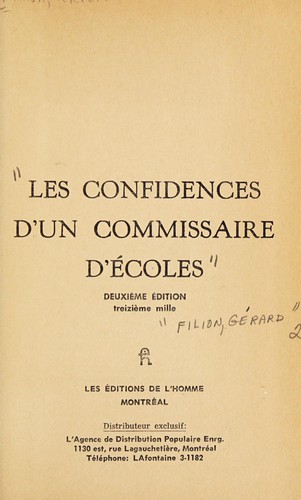 Cover for Les confidences d'un commissaire d'ecoles. --