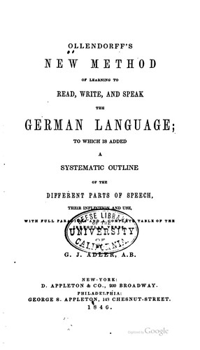 Cover for Ollendorff's New Method of Learning to Read, Write, and Speak the German ...