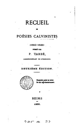 Cover for Recueil de poésies calvinistes (1550-1566)