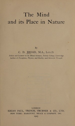 Cover for The mind and its place in nature