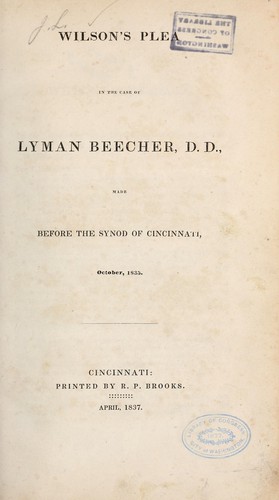Cover for Wilson's plea in the case of Lyman Beecher, D.D