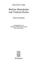 Cover for Berliner Manuskripte und Viadrina-Drucke