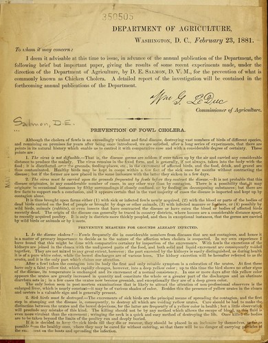 Cover for Prevention of fowl cholera