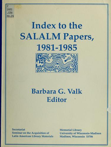 Cover for Index to the SALALM papers, 1981-1985