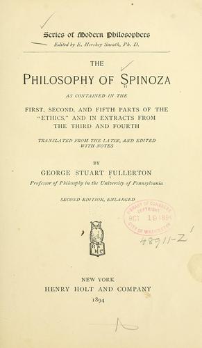 Cover for The philosophy of Spinoza as contained in the first