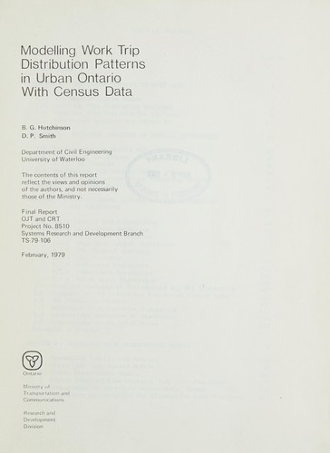 Cover for Modelling work trip distribution patterns in urban Ontario with census data