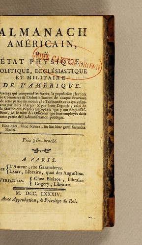 Cover for Almanach américain, ou État physique, politique, ecclésiastique et militaire de l'Amérique