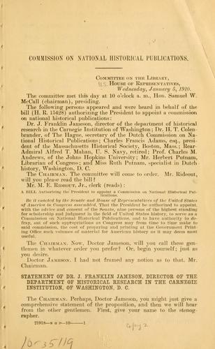 Cover for Commission on national historical publications.