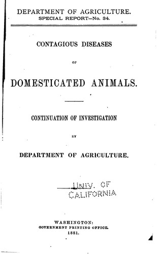 Cover for CONTAGIOUS DISEASES OF DOMESTICATED ANIMALS