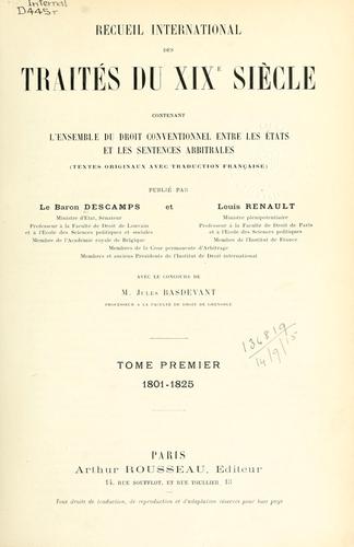 Cover for Recueil international des traités du XIXe siècle