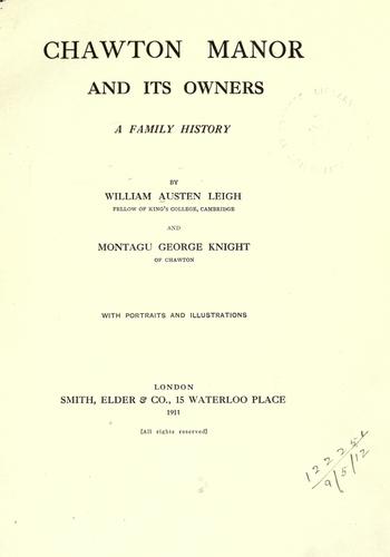 Cover for Chawton Manor and its owners