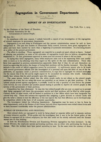 Cover for Segregation in government departments