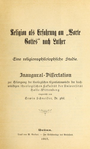 Cover for Religion als Erfahrung am "Worte Gottes" nach Luther