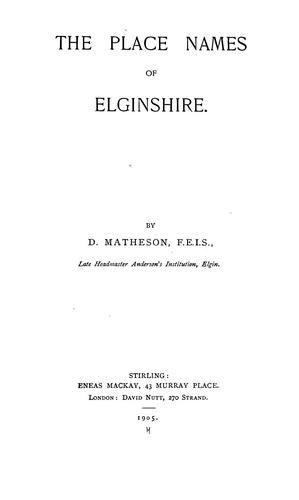 Cover for The place names of Elginshire