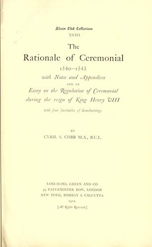 Cover for The rationale of Ceremonial 1540-1543