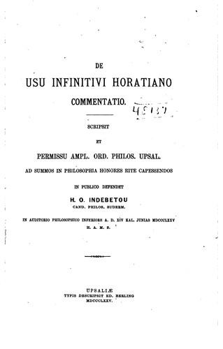 Cover for De usu infinitivi Horatiano commentatio