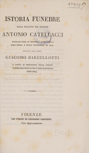Cover for Istoria funebre della malattia del Dottore A. Catellacci