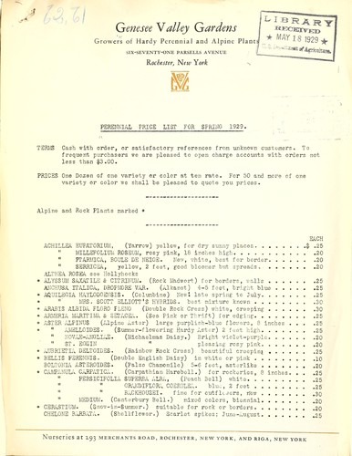 Cover for Perennial price list for spring 1929