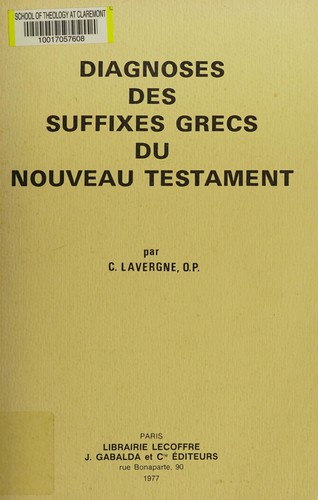 Cover for Diagnoses des suffixes grecs du Nouveau Testament