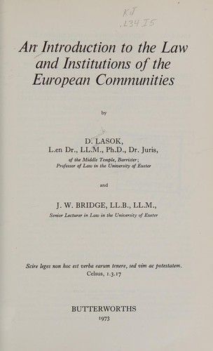 Cover for An introduction to the law and institutions of the European Communities