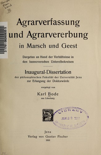 Cover for Agrarverfassung und Agrarvererbung in Marsch und Geest