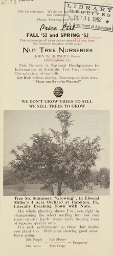 Cover for Price list, fall '52 and spring '53