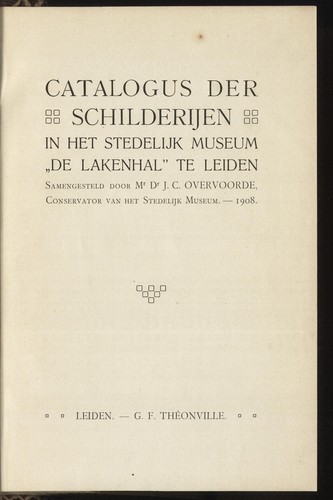 Cover for Catalogus der schilderijen in het Stedelijk Museum "De Lakenhal" te Leiden