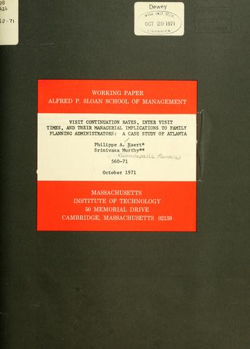 Cover for Visit continuation rates, inter visit times, and their managerial implications to family planning administrators