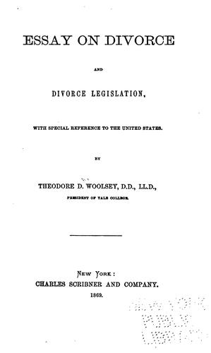 Cover for Essay on Divorce and Divorce Legislation, with Special Reference to the United States