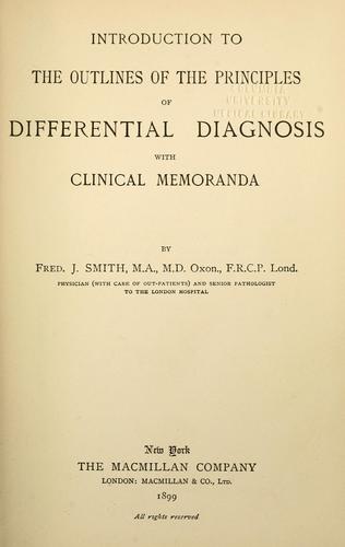 Cover for Introduction to the outlines of the principles of differential diagnosis with clinical memoranda