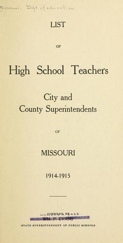 Cover for List of high school teachers, city and county superintendents of Missouri, 1914-1915