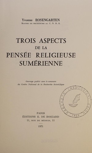 Cover for Trois aspects de la pensée religieuse sumérienne.