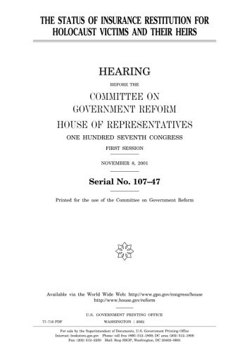 Cover for The status of insurance restitution for Holocaust victims and their heirs