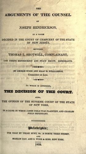 Cover for The arguments of the counsel of Joseph Hendrickson