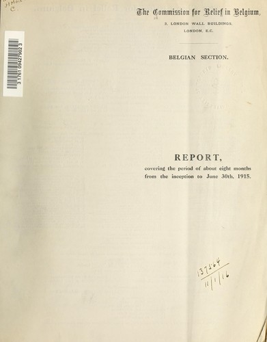 Cover for Report covering the period of about eight months from the inception to June 30th, 1915.