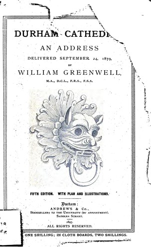 Cover for Durham Cathedral: An Address Delivered September 24, 1879