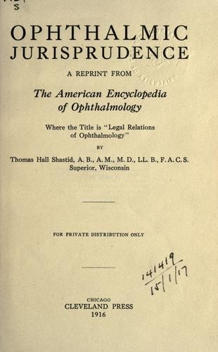Cover for Ophthalmic jurisprudence