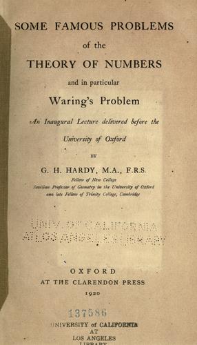 Cover for Some famous problems of the theory of numbers and in particular Waring's problem