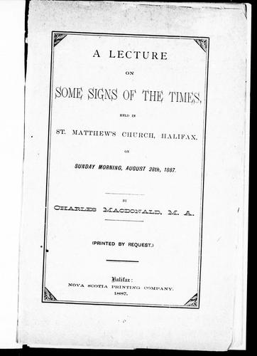 Cover for A lecture on some signs of the times