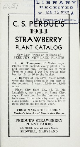 Cover for C. S. Perdue's 1933 strawberry plant catalog